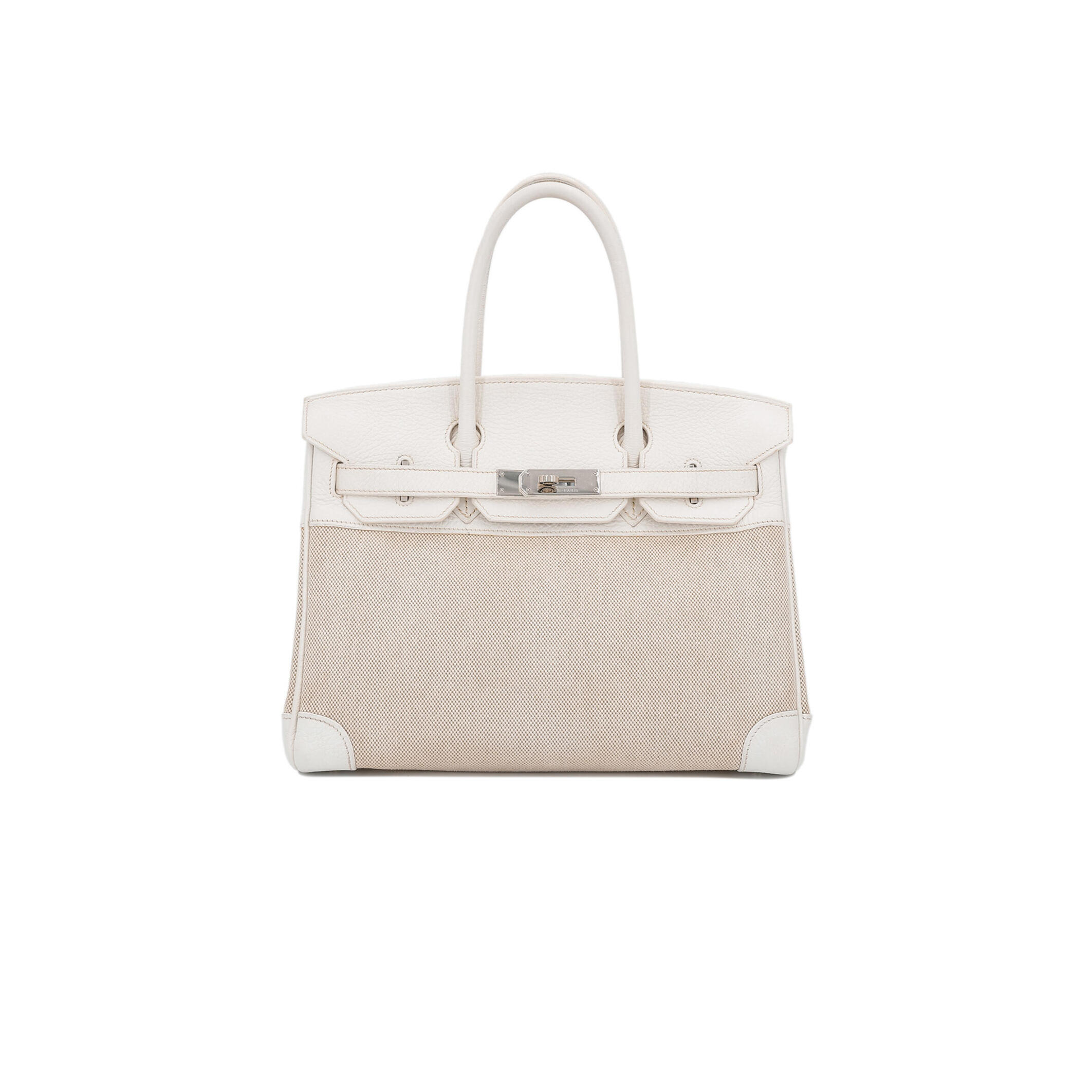 H**me5 BIRKIN 35 COWHIDE WHITE CANVAS SILVER BUCKLE BAG 10080269 (35*24*18cm) Master Quality